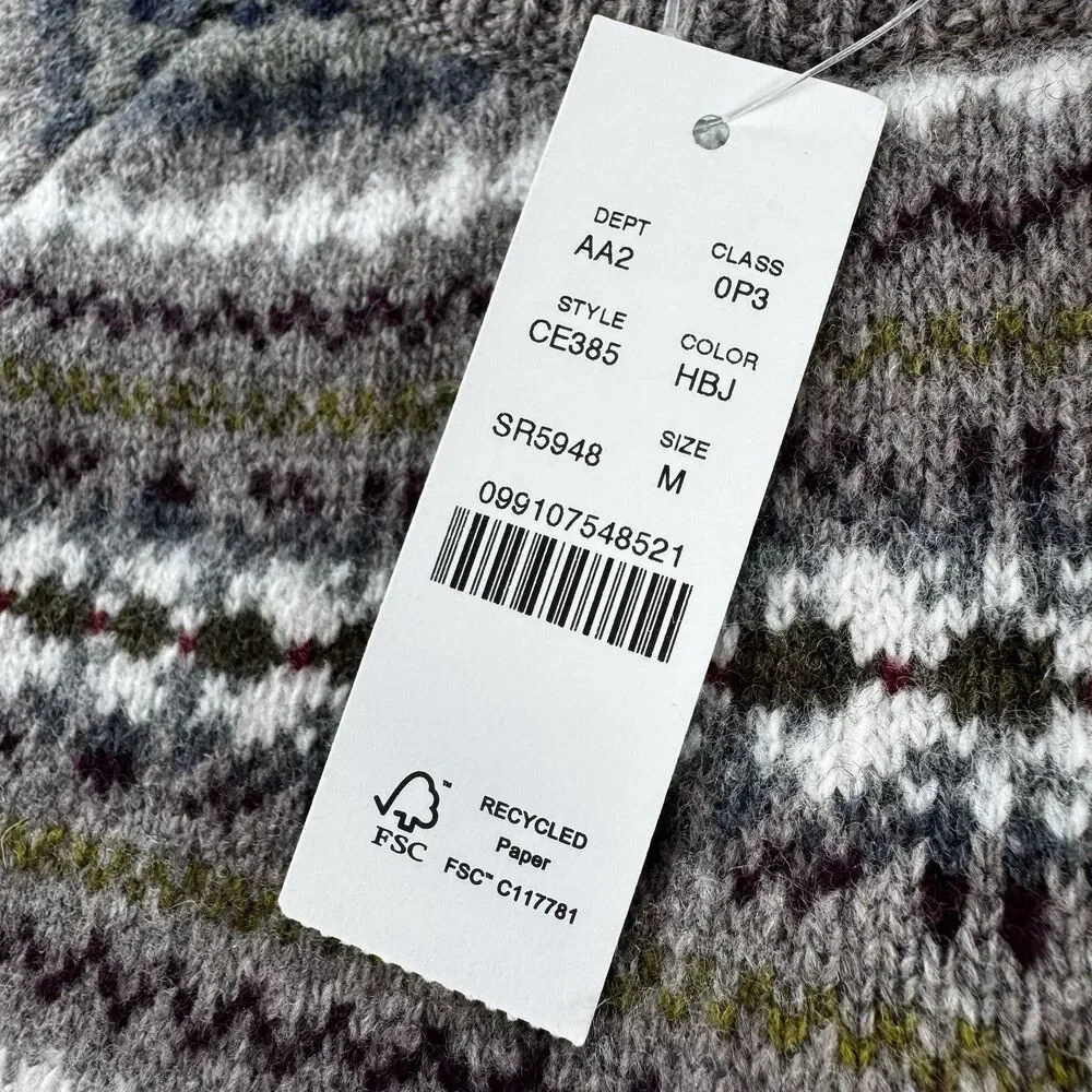 J.Crew Sweater Men's Fair Isle Crewneck Wool Heather Bark Jacquard NWT Medium